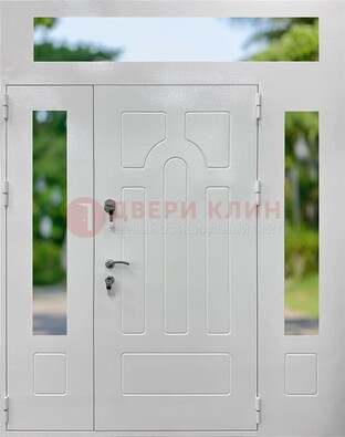 Белая стальная дверь порошок со стеклом и фрамугами ДФГ-11 в Ульяновске