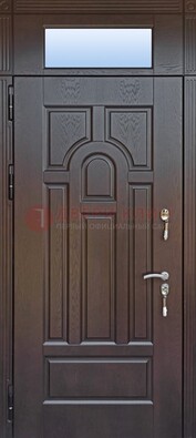 Железная дверь с фрамугой в коричневом цвете ДФГ-22 в Ульяновске