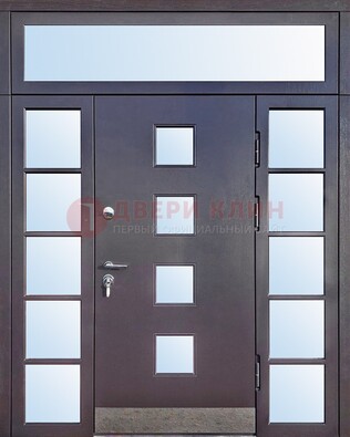Современная железная дверь со стеклом и фрамугами ДФГ-4 в Ульяновске
