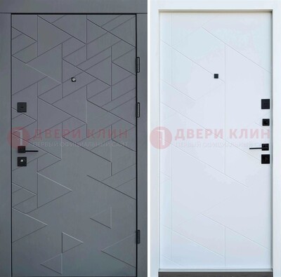 Серая металлическая дверь МДФ с узором  ДМ-224 в Ульяновске