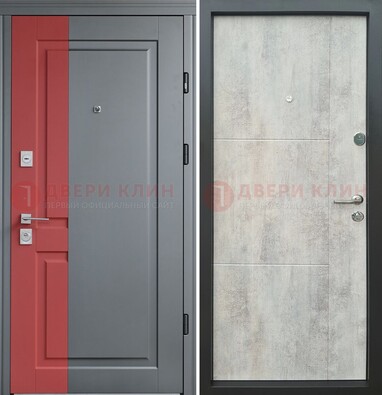 Серая с красной полосой металлическая дверь МДФ ДМ-245 в Ульяновске