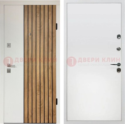 Белая с коричневой вставкой филенчатая дверь МДФ ДМ-278 в Ульяновске