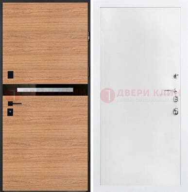 Железная коричневая дверь с МДФ в белом цвете ДМ-313 в Ульяновске