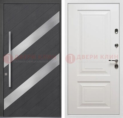 Серая входная дверь МДФ с металлическими вставками ДМ-325 в Ульяновске