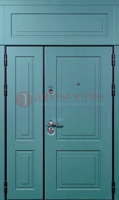 Синяя металлическая дверь с МДФ и верхней фрамугой ДМ-339 в Ульяновске