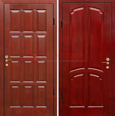 Красная металлическая дверь с массивом дуба ДМД-15 в Ульяновске