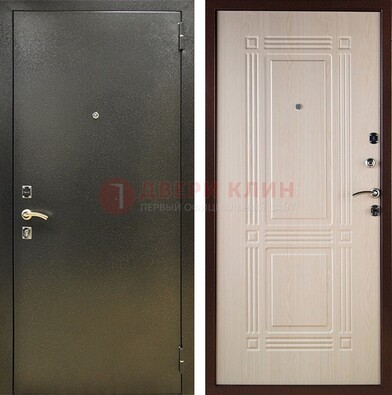 Стальная темно-серая дверь с порошковым напылением и МДФ Белый дуб ДП-277 в Ульяновске