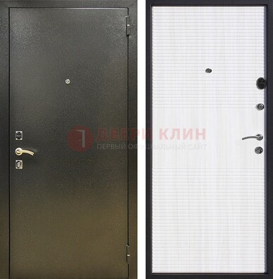 Стальная темно-серая дверь с порошковой отделкой и МДФ Белый ясень ДП-279 в Ульяновске