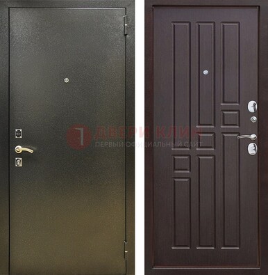 Входная темно-серая дверь с порошковым напылением и коричневой МДФ ДП-301 в Ульяновске