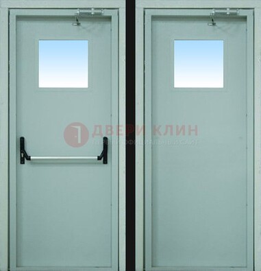 Серая металлическая противопожарная дверь со стеклянной вставкой ДПП-3 в Ульяновске