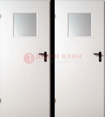 Белая железная противопожарная дверь с декоративной вставкой ДПП-6 в Ульяновске