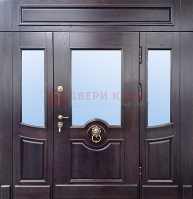 Филенчатая металлическая дверь с панелью МДФ и стеклом ДПР-102 в Ульяновске