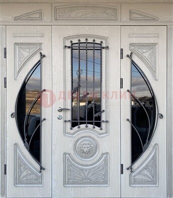 Большая парадная дверь Винорит со стеклом и ковкой ДПР-108 в Ульяновске