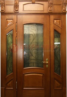 Парадная дверь со стеклянными вставками и ковкой ДПР-36 для дома в Ульяновске