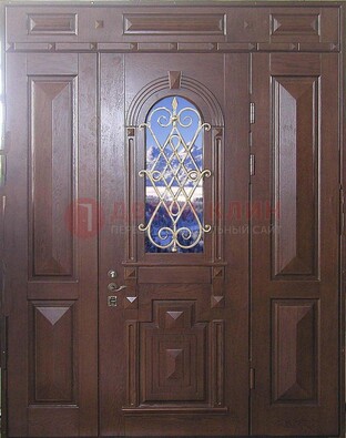 Стальная парадная дверь со стеклом и ковкой ДПР-4 для коттеджа в Ульяновске