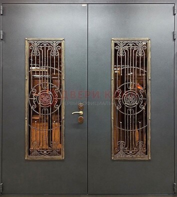 Входная металлическая парадная дверь со стеклом и ковкой ДПР-81 в Ульяновске