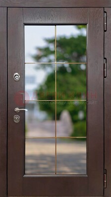 Коричневая стальная дверь со стеклом ДС-19 в Ульяновске