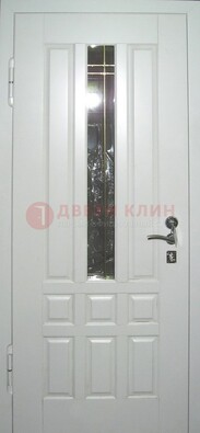 Белая металлическая дверь со стеклом ДС-1 в загородный дом в Ульяновске