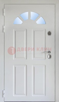 Белая стальная дверь МДФ со стеклом для дома ДС-37 в Ульяновске