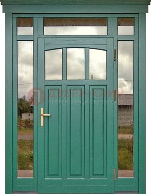 Зеленая металлическая дверь МДФ со стеклом ДС-43 в Ульяновске