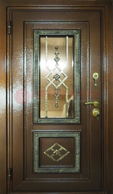 Теплая входная дверь со стеклом и ковкой разноцветной ДСК-13 в Ульяновске
