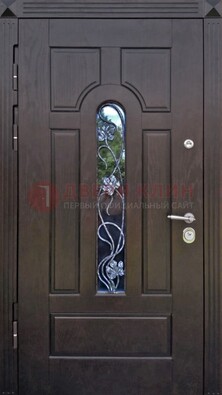Металлическая дверь со стеклом и ковкой в цвете венге ДСК-142 в Ульяновске