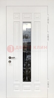 Белая стальная дверь винорит со стеклом и ковкой ДСК-191 в Ульяновске