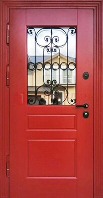 Красная железная дверь Винорит со стеклом и ковкой ДСК-205 в Ульяновске