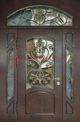 Входная дверь Винорит со стеклом и ковкой и фрамугами ДСК-213 в Ульяновске
