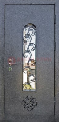 Темная стальная дверь Порошок со стеклом и ковкой ДСК-217 в Ульяновске