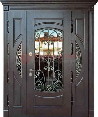 Полуторная железная дверь Винорит со стеклом и ковкой ДСК-231 в Ульяновске