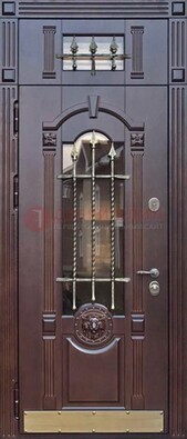 Металлическая дверь массив со стеклом и ковкой с фрамугой ДСК-249 в Ульяновске