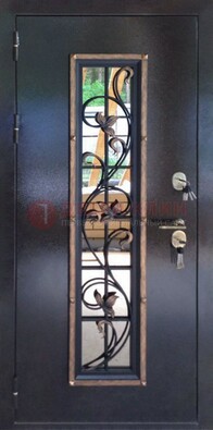 Железная дверь с порошковым напылением стеклом и ковкой ДСК-279 в Ульяновске