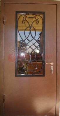 Металлическая дверь со стеклом и ковкой ДСК-51 на дачу в Ульяновске