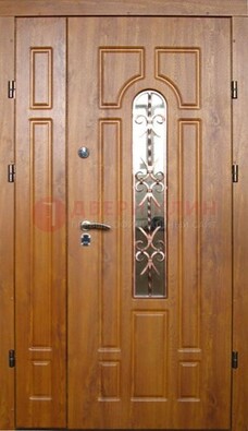 Стальная дверь со стеклом и цветной ковкой ДСК-78 для панельного дома в Ульяновске