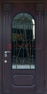 Стальная дверь со стеклом и ковкой ДСК-80 в загородный дом в Ульяновске