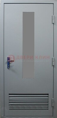 Серая металлическая техническая дверь с декоративной вставкой ДТ-14 в Ульяновске