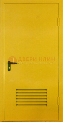 Желтая металлическая противопожарная дверь с вентиляционной решеткой ДТ-15 в Ульяновске
