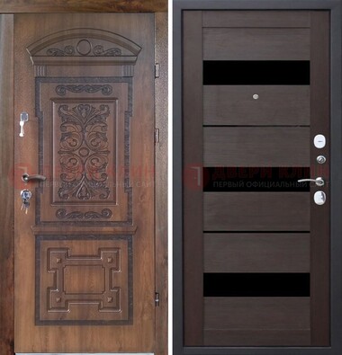 Стальная коричневая филенчатая дверь с виноритом и темной МДФ ДВТ-122 в Ульяновске