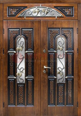 Входная двухстворчатая дверь с виноритом и ковкой ДВТ-183 в Ульяновске