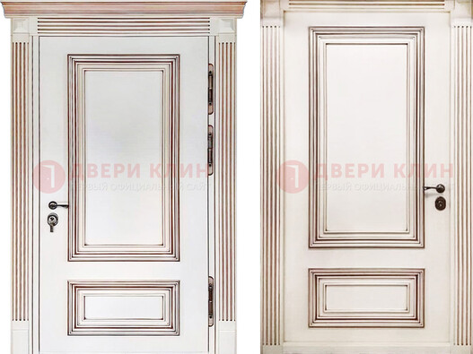 Белая металическая дверь с виноритом для дома ДВТ-239 в Ульяновске
