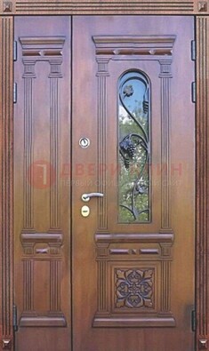 Железная коричневая филенчатая дверь с виноритом и МДФ ДВТ-85 в Ульяновске