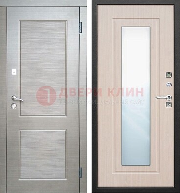 Светлая металлическая филенчатая дверь и МДФ Белый дуб с зеркалом ДЗ-104 в Ульяновске