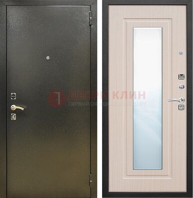Входная темная дверь c порошковым покрытием и МДФ Белый дуб и зеркалом ДЗ-112 в Ульяновске