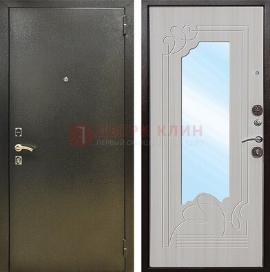 Входная темно-серая дверь c порошковым покрытием и МДФ с резьбой и зеркалом ДЗ-113 в Ульяновске