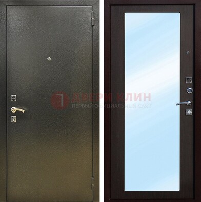 Входная темно-серая дверь c порошковым покрытием и МДФ с зеркалом ДЗ-114 в Ульяновске