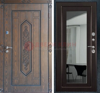 Уличная коричневая дверь c виноритом и МДФ Венге с зеркалом ДЗ-116 в Ульяновске