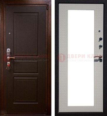 Коричневая железная дверь с панелями МДФ и зеркалом ДЗ-133 в Ульяновске