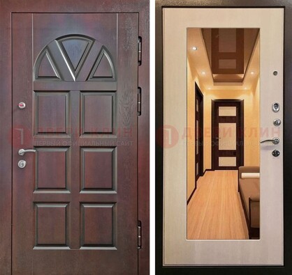 Темная железная дверь с МДФ и зеркалом в квартиру ДЗ-135 в Ульяновске
