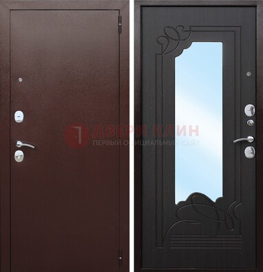 Коричневая стальная дверь с зеркалом ДЗ-18 в Ульяновске